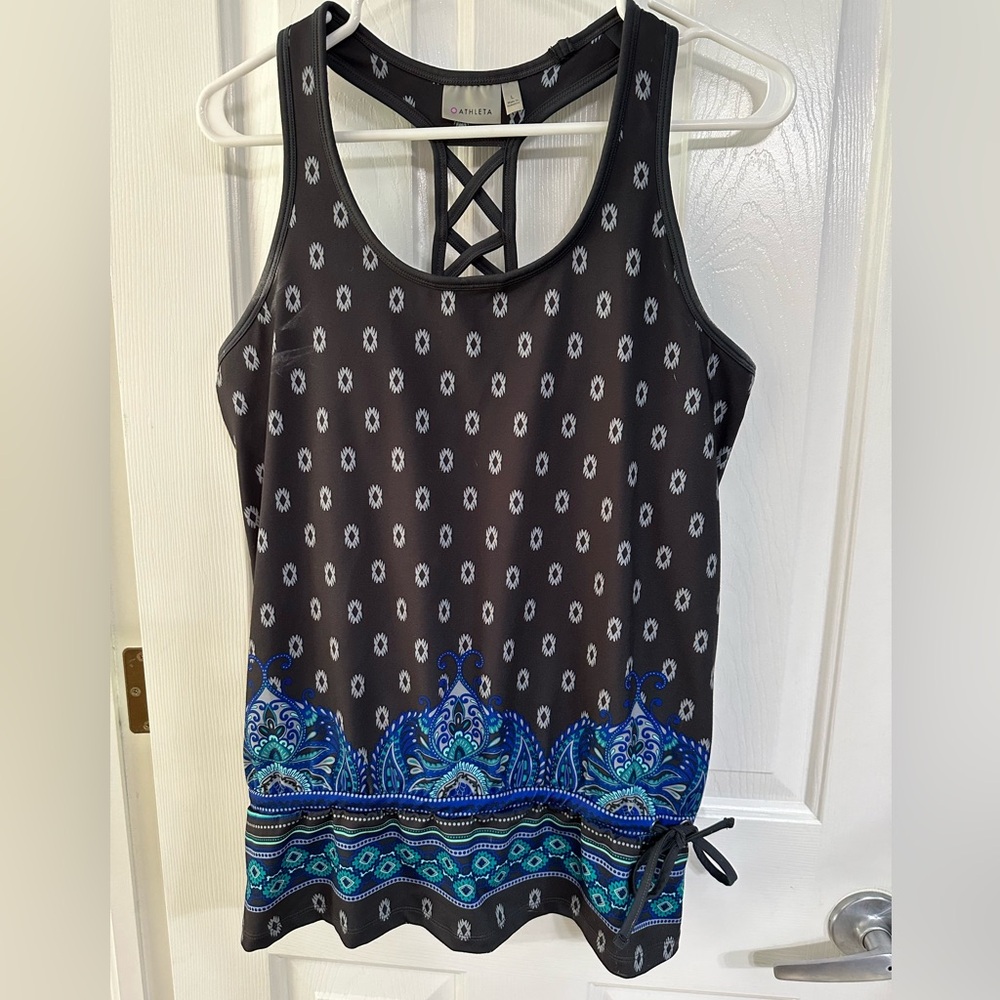Athleta tic tac toe support tank. Gray and blue. Size L  EUC